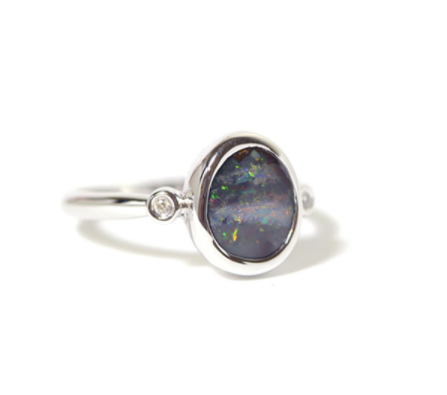 Opal stone silver ring